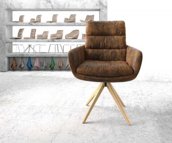 Otočná židle Abelia-Flex s područkami Hnědá Vintage mikrovlákno dřevěný rám hranatý - Image 2