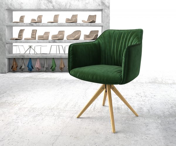 Otočná židle Elda-Flex s područkami Velvet Green Dřevěný rám otočný o 180°