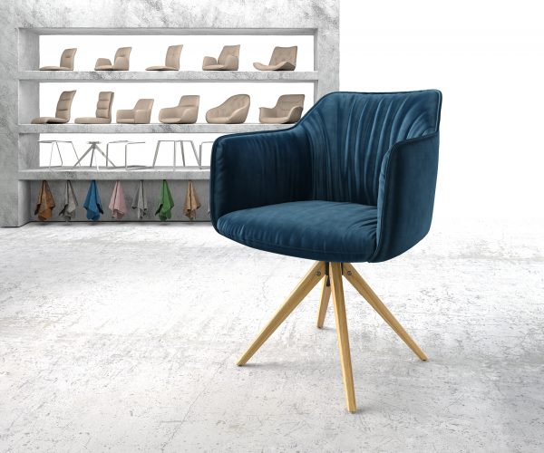 Otočná židle Elda-Flex s područkami Velvet Blue Dřevěný rám otočný o 180°