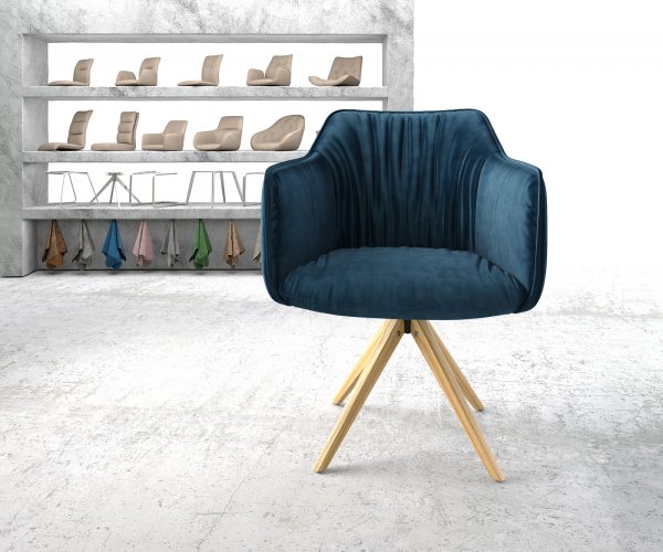 Otočná židle Elda-Flex s područkami Velvet Blue Dřevěný rám otočný o 180° - Image 2