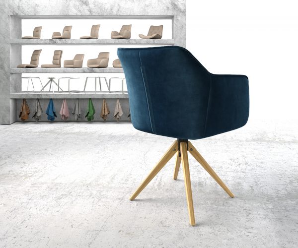 Otočná židle Elda-Flex s područkami Velvet Blue Dřevěný rám otočný o 180° - Image 3