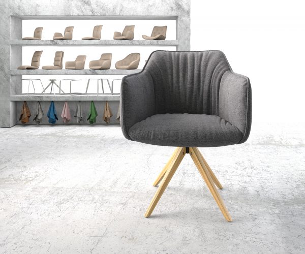 Otočná židle Elda-Flex s texturovanou látkou světle šedá hranatý dřevěný rám otočný o 180° - Image 2