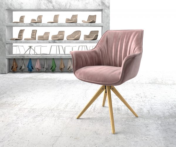 Otočná židle Keila-Flex s područkami Velvet Rosé Dřevěný rám úhlový 180° otočný