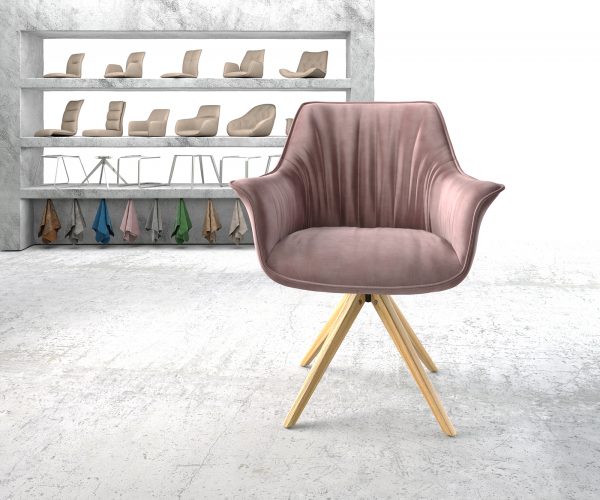Otočná židle Keila-Flex s područkami Velvet Rosé Dřevěný rám úhlový 180° otočný - Image 2