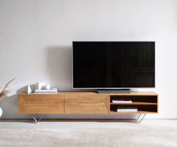TV stolek Kayu 160 cm přírodní akácie 2 dvířka podnož ve tvaru "V" - Image 2