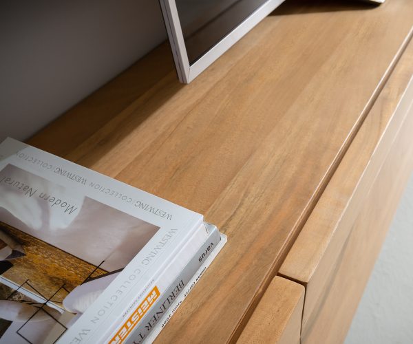 TV stolek Kayu 160 cm přírodní akácie 2 dvířka podnož ve tvaru "V" - Image 4