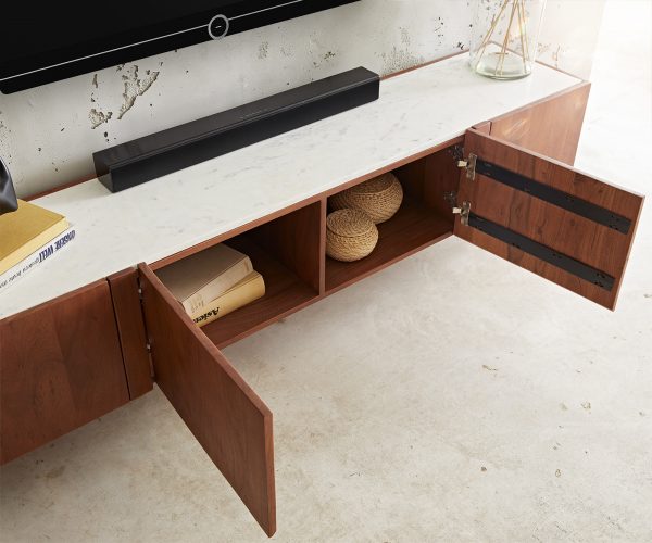 TV stolek Secara 175 cm akácie hnědá 4 dvířka mramor závěsné - Image 5