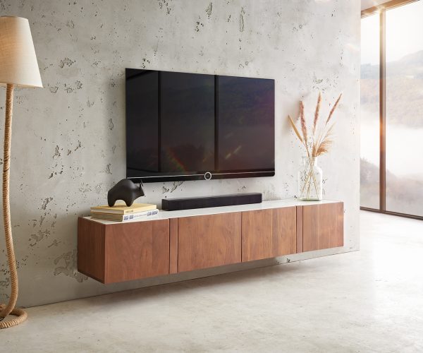 TV stolek Secara 175 cm akácie hnědá 4 dvířka mramor závěsné - Image 2