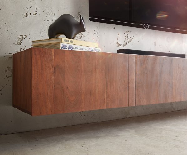 TV stolek Secara 220 cm akácie hnědá 4 dvířka mramor závěsné - Image 6