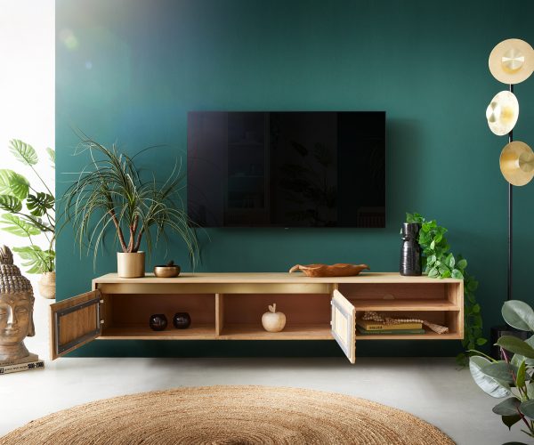 TV stolek Budaya mango přírodní 175 cm 2 dvířka 2 přihrádky závěsné - Image 4
