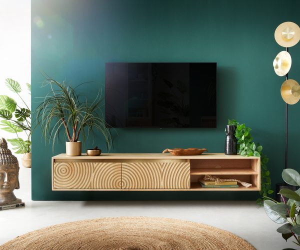 TV stolek Budaya mango přírodní 175 cm 2 dvířka 2 přihrádky závěsné - Image 2