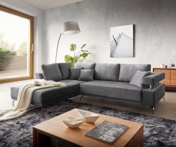 Obývací prostor Bria 270x220 cm Velvet Grey Otoman levý včetně elektrického nastavení hloubky sedáku