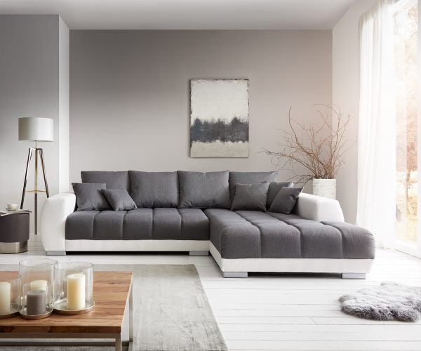 Josea 300x220 cm Sedací souprava imitace kůže Bílá/Šedá Recamiere Pravá - Image 2