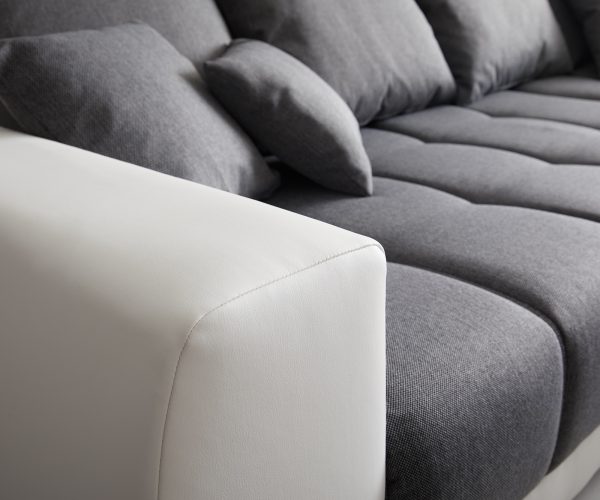Josea 300x220 cm Sedací souprava imitace kůže Bílá/Šedá Recamiere Pravá - Image 4