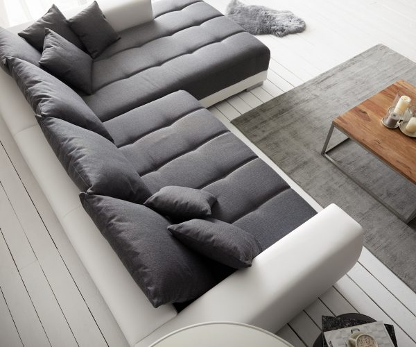 Josea 300x220 cm Sedací souprava imitace kůže Bílá/Šedá Recamiere Pravá - Image 6