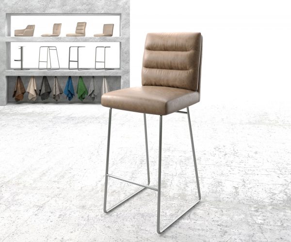 Barová židle Pela-Flex Brown Vintage Faux Leather Skid Frame Stainless Steel