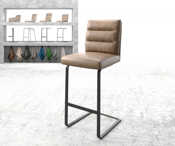 Barová židle Pela-Flex Brown Vintage Faux Leather Cantilever Flat Metal