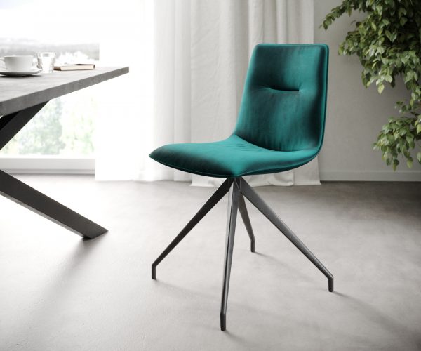 Sada 4 jídelních židlí Pia-Adesso Petrol Velvet Cross Frame Conical