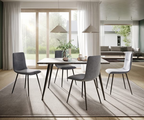 Sada 4 jídelních židlí Pia-Adesso Grey Velvet se 4 nohami kónického tvaru - Image 2