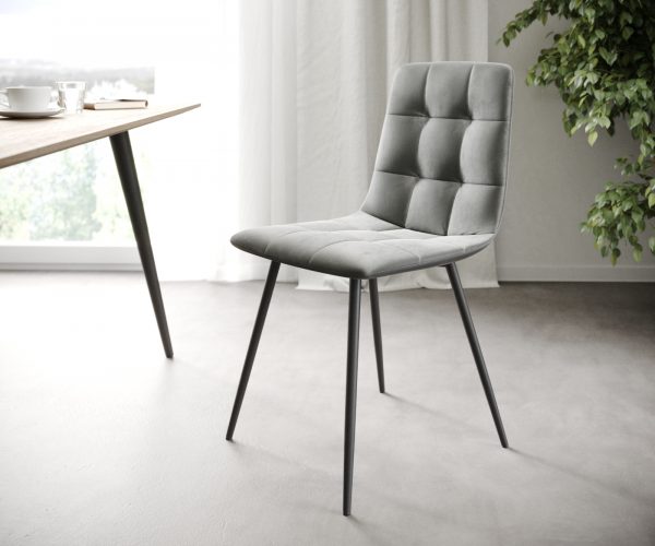 Sada 4 jídelních židlí Caro-Adesso Light Grey Velvet se 4 nohami kónického tvaru