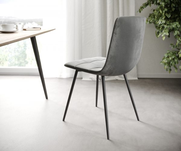 Sada 4 jídelních židlí Caro-Adesso Light Grey Velvet se 4 nohami kónického tvaru - Image 2