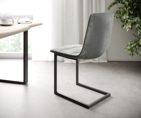 Sada 4 jídelních židlí Caro-Adesso Light Grey Velvet Cantilever Chair - Image 2