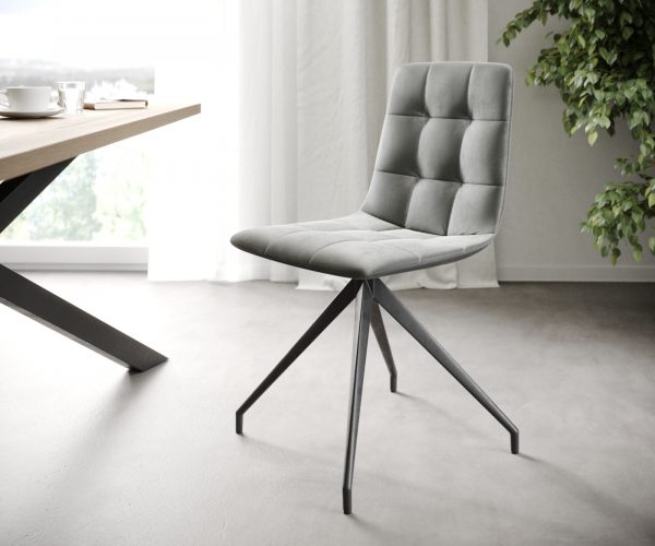 Sada 4 jídelních židlí Caro-Adesso Light Grey Velvet Cross Frame Conical