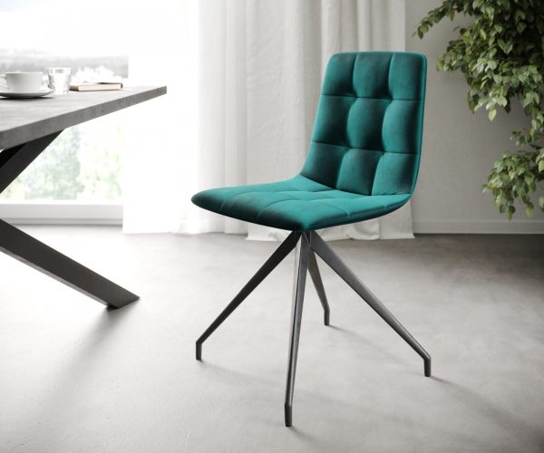 Sada 4 jídelních židlí Caro-Adesso Petrol Velvet Cross Frame Conical