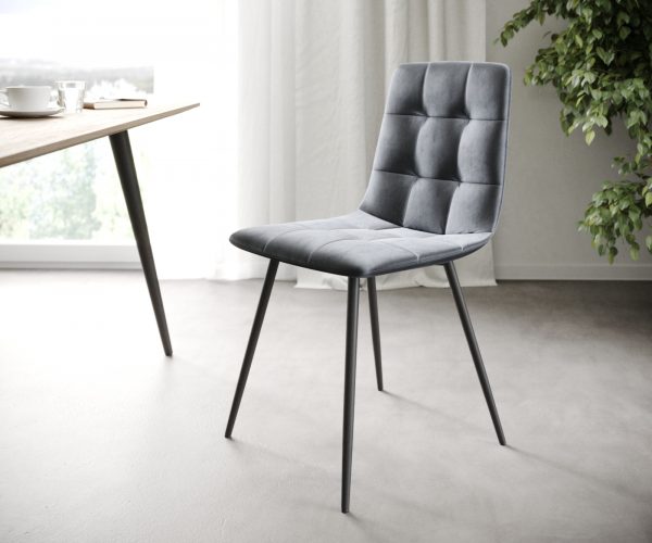 Sada 4 jídelních židlí Caro-Adesso Grey Velvet se 4 nohami kónického tvaru