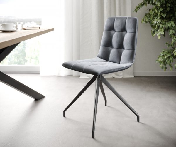 Sada 4 jídelních židlí Caro-Adesso Grey Velvet Cross Frame Conical