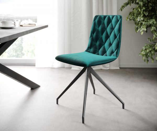 Sada 4 jídelních židlí Trado-Adesso Petrol Velvet Cross Frame Conical
