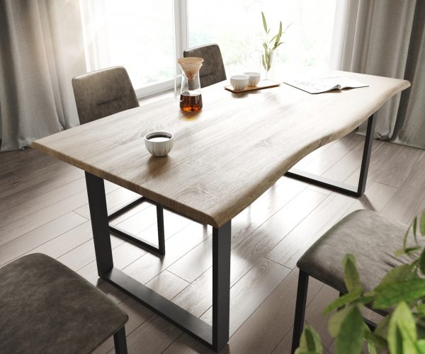 Jídelní stůl Adesso 180x90 dubový vzhled stromový okraj běžec černý