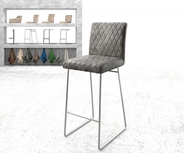 Barová židle Earnest-Flex Diamond Quilting Grey Vintage Skid Base nerezová ocel