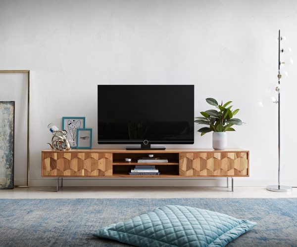 TV stolek Fevo 200 cm akácie přírodní 2 dvířka podnož ve tvaru "L" - Image 2