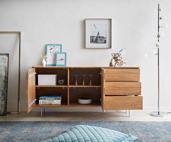 Komoda Fevo 145 cm akácie přírodní 2 dvířka 3 zásuvky podnož ve tvaru "L" - Image 4