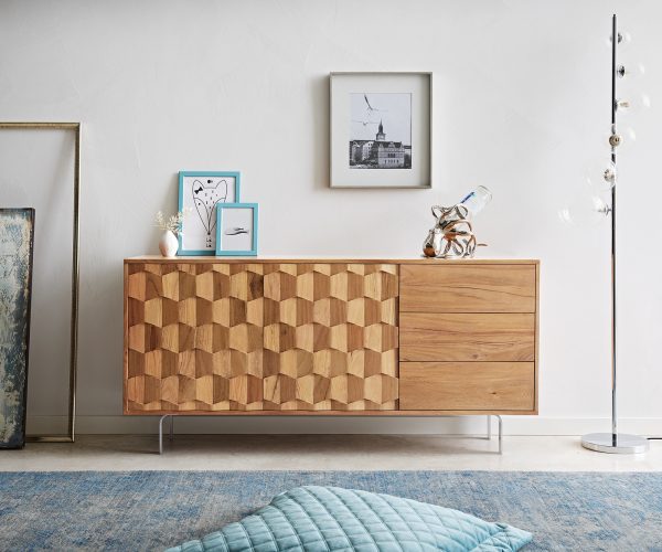 Komoda Fevo 145 cm akácie přírodní 2 dvířka 3 zásuvky podnož ve tvaru "L" - Image 2