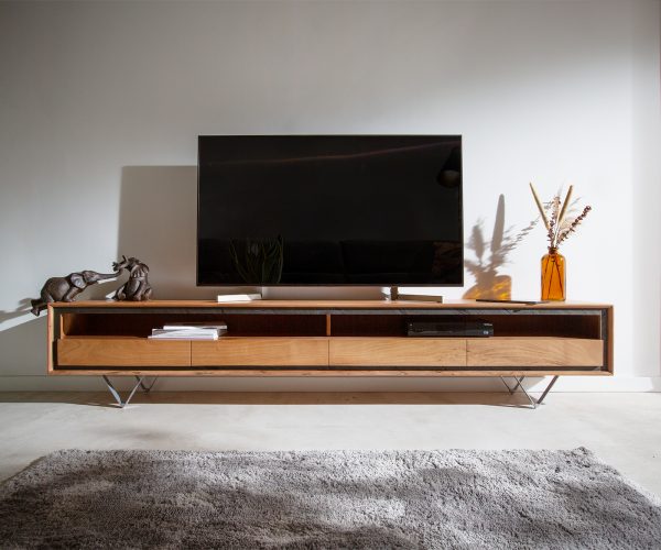 TV stolek Stonegrace 240 cm akácie přírodní 2 přihrádky 4 zásuvky kamenina podnož ve tvaru "V" - Image 2