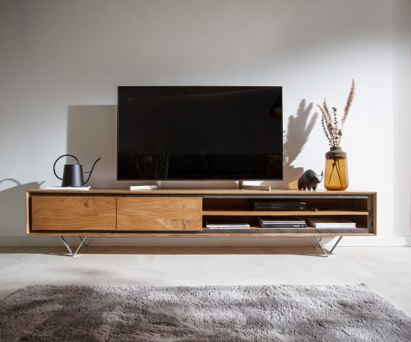 TV stolek Stonegrace 240 cm Akácie přírodní 2 dvířka 2 police Kamenná dýha V-Foot - Image 2