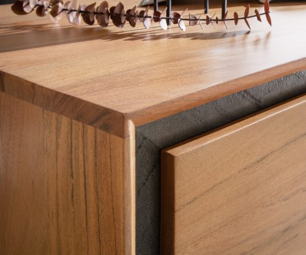 Konferenční stolek Stonegrace 80x60 přírodní akácie 2 šuplíky kamenná dýha podnož "V" - Image 6