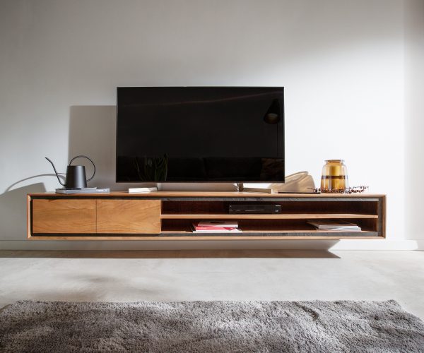 TV stolek Stonegrace 240 cm Akácie přírodní 2 dveře 4 přihrádky kamenná dýha plovoucí - Image 2