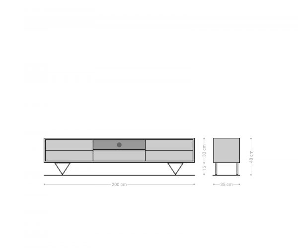 TV stolek Eloi 200x35 cm akácie hnědá 2 dvířka 1 zásuvka podnož ve tvaru "V" černá - Image 7