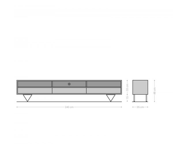 TV stolek Eloi 240x35 cm hnědá akácie 3 šuplíky podnož "V" černá - Image 7
