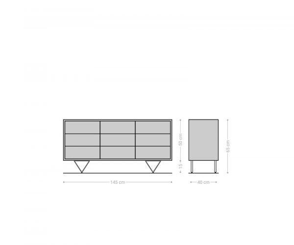 Příborník Eloi 145x40 cm hnědá akácie 1 dvířka 6 zásuvek podnož "V" černá - Image 7