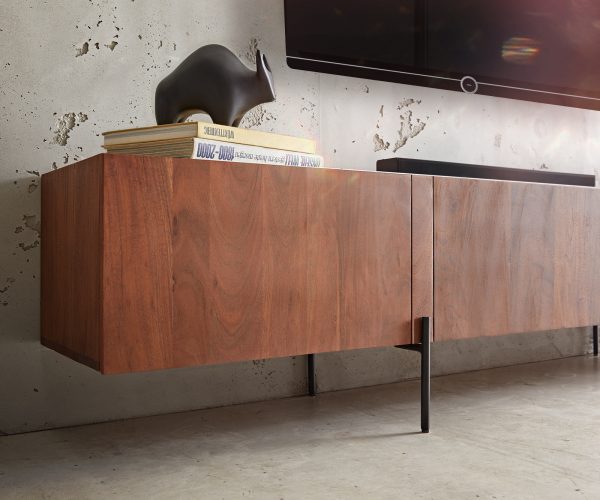 TV stolek Secara 220 cm akácie hnědá 4 dvířka mramorová podnož černá - Image 6