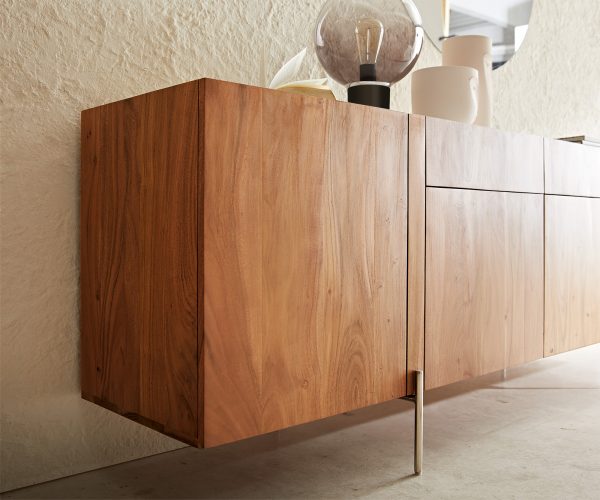 Komoda Secara 175 cm přírodní akácie 4 dvířka 2 zásuvky mramorová podnož nerezová ocel - Image 4