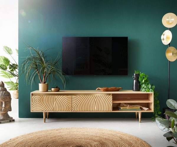 TV stolek Budaya mango přírodní 175 cm 2 dvířka 2 přihrádky podnož kulatá - Image 2