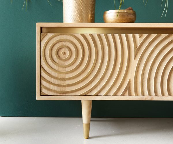 TV stolek Budaya mango přírodní 175 cm 2 dvířka 2 přihrádky podnož kulatá - Image 7