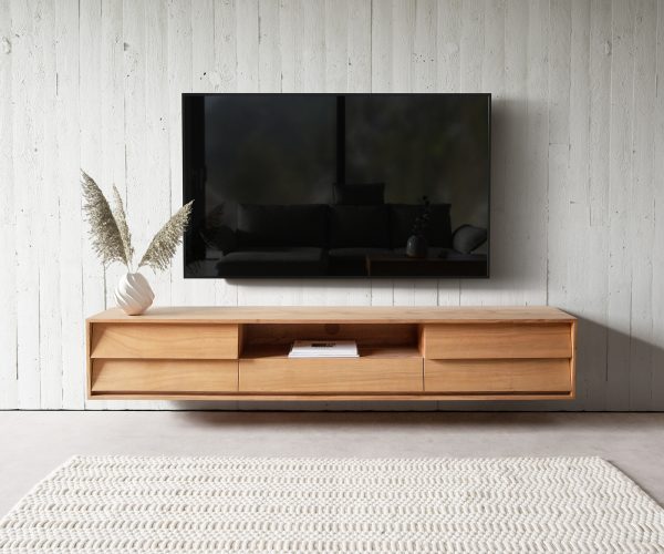 TV stolek Eloi 200x35 cm akácie přírodní 2 dvířka 1 zásuvka závěsné - Image 2