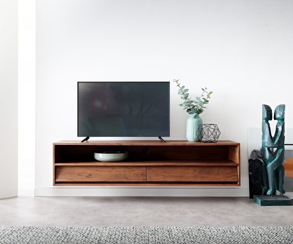 TV stolek Eloi 145x35 cm hnědá akácie 2 šuplíky závěsný - Image 2