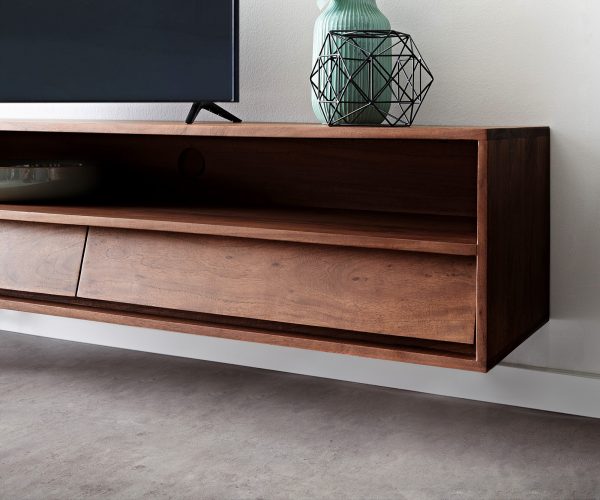 TV stolek Eloi 145x35 cm hnědá akácie 2 šuplíky závěsný - Image 5
